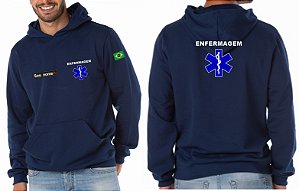 Casaco Moletom Masculino Capuz e Bolso ENFERMAGEM + CRUZ VIDA Bordado