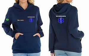 Casaco Moletom Feminino Capuz e Bolso ENFERMAGEM + CRUZ VIDA Bordado