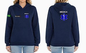 Casaco Moletom Feminino Capuz e Bolso MÉDICA + CRUZ VIDA Bordado