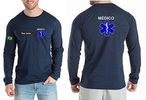 Camiseta Masculino Manga Longa MÉDICO + CRUZ VIDA Bordado