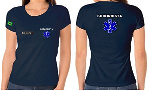Camiseta Feminina SOCORRISTA + CRUZ VIDA Bordado