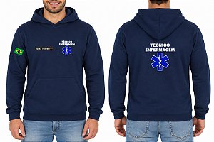 Casaco Moletom Capuz e Bolso Masculino TÉCNICO ENFERMAGEM + CRUZ VIDA Bordado