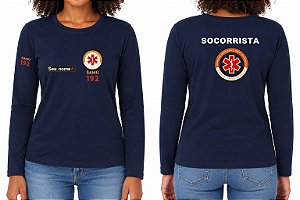 Camiseta Feminina Manga Longa SOCORRISTA SAMU Bordado