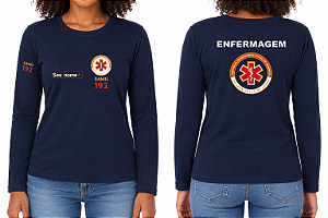 Camiseta Feminina Manga Longa ENFERMAGEM SAMU Bordado