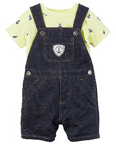 Jardineira imita jeans com camiseta estampa náutico - CARTERS