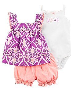 Conjunto 3 peças roxo e neon - CARTERS