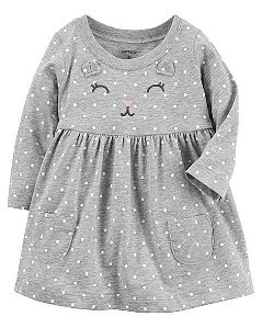 Vestido em malha cinza poá Gatinha - CARTERS