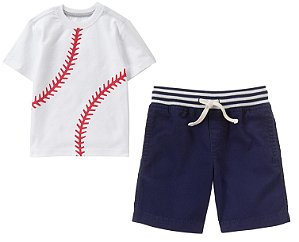 Conjunto 2 peças camiseta estampa Beisebol com bermuda azul marinho - GYMBOREE