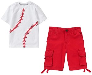 Conjunto 2 peças camiseta estampa Beisebol com bermuda vemelha - GYMBOREE