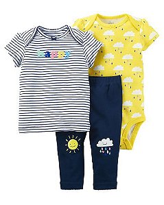 Conjunto 3 peças azul marinho e amarelo chuva de amor - CARTERS