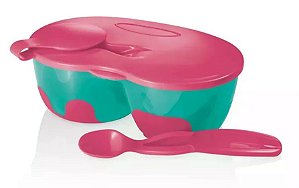 Prato fundo rosa com divisória e colher Funny Meal - MULTIKIDS BABY