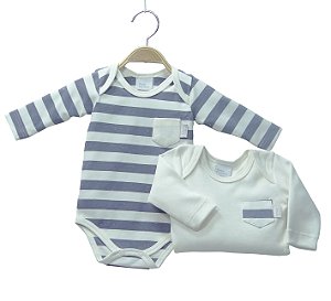 Conjunto 2 bodies manga longa liso e listrado - BABY FASHION