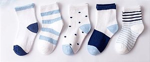 Kit 5 pares de meias azul e branco