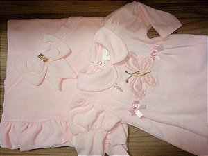 Saída Maternidade plush rosa 2 peças - macacão e manta