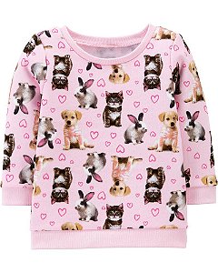 Blusa em moletom peluciado rosa bichinhos - Carter's