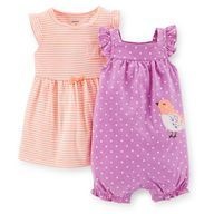 Conjunto 2 peças romper lilás passarinho com vestido laranja - CARTERS