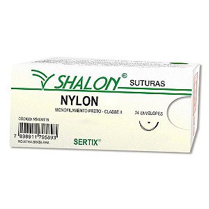 Fio de Sutura Nylon Preto 3-0 c/ Agulha 2cm - Shalon