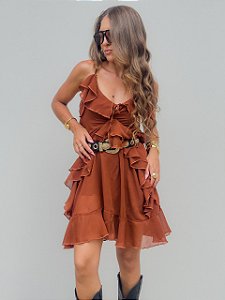 Vestido Bohô Camadas Marrom