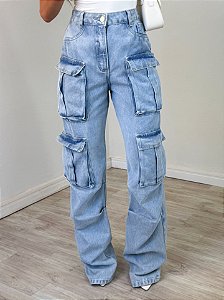 Calça Cargo Jeans Lirio Clara