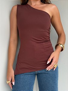Blusa nula manga brisa marrom