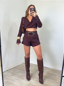 Conjunto Short Linho Aura Marrom