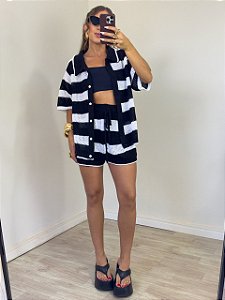 Conjunto Tricô Listrado Luminà Preto