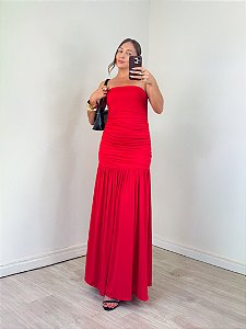 Vestido longo drapeado Dália Vermelho