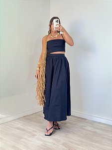 Conjunto Clear Saia Midi Preto