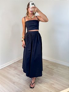 Conjunto Clear Saia Midi Preto
