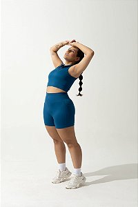 Conjunto short zíper fit bc azul