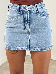Saia jeans mini lavagem média