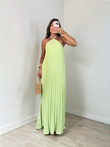 Vestido plissado verde pistache