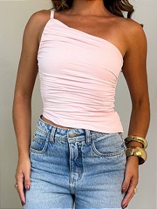 Blusa nula manga drapeada rosa