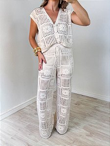 Conjunto calça tricô areia