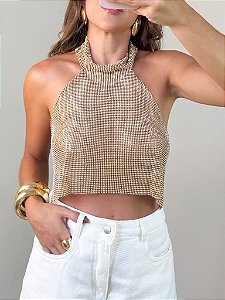 Frente única strass dourada