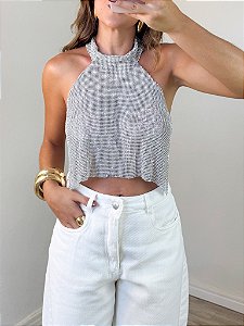 Frente única strass prata