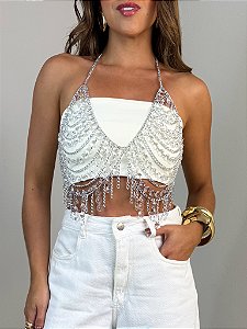 Top frente única pedras prata