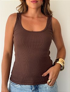 Regata Decote Quadrado Marrom