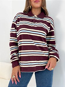 Blusa listrada manga longa marrom