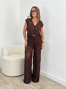 Conjunto calça tricô marrom