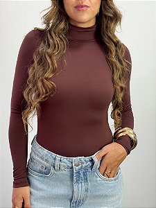 Blusa Gola Manga Longa Poliamida Marrom
