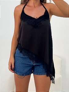 Regata Renda Assimétrica Preta