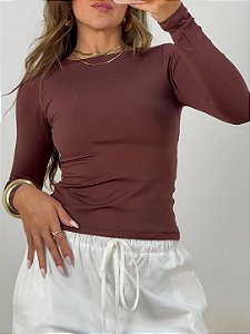 Body manga longa basic marrom