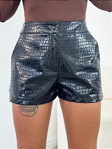 Short pu croco preto