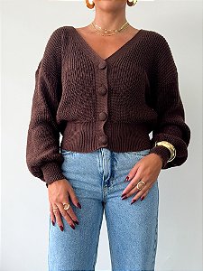 Tricô Maria Botões Marrom