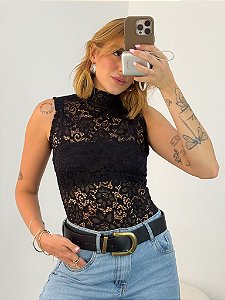 Body Renda Cavado Preto