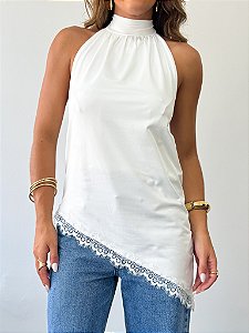 Blusa Bata Poliamida Renda Branca