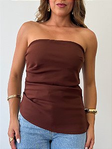 Blusa sem alças drapeada monique marrom