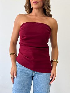 Blusa sem alças drapeada monique marsala