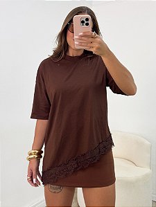 Tshirt Basic Renda Marrom